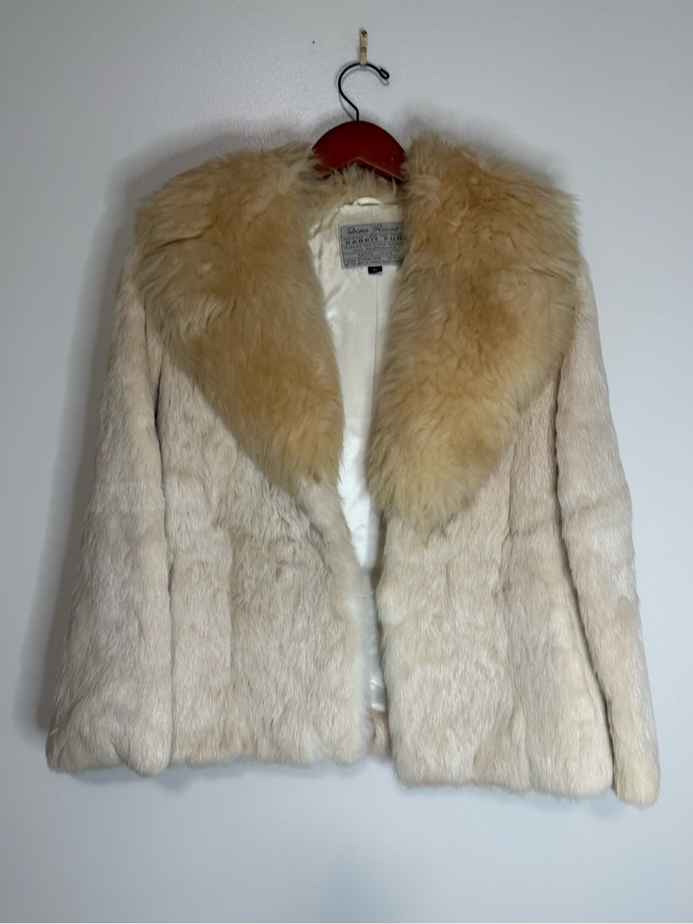 Dino Ricco Women's Cream rabbit Fur Jacket with lamb Shearling Collar size small